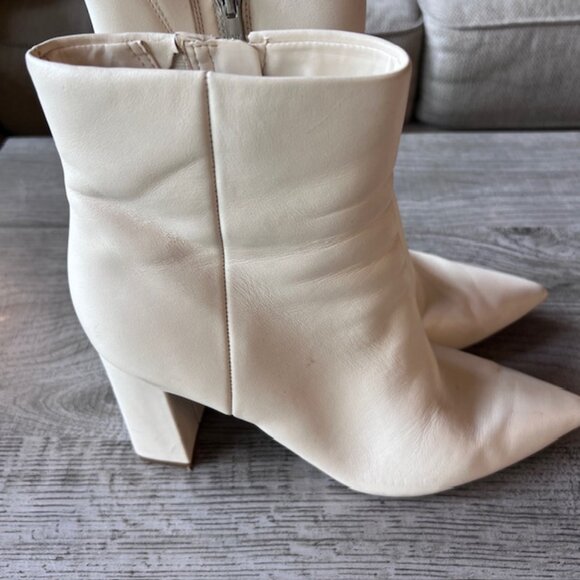 Marc Fisher Womens Glorify Leather Pointed Toe Zipper Boots Ivory Size 10 - Picture 1 of 12